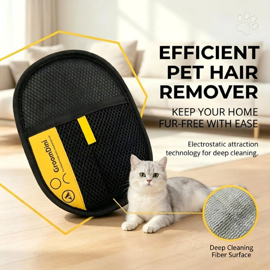 Electrostatic Pet Hair Remover Gloves - Dual-Sided Grooming Brush for Efficient Removal of Cat and Dog Hair from Furniture, Carpets, and Car Seats - Reusable and Eco-Friendly Solution.