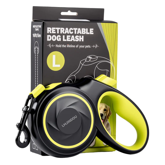 LMJINDOU Flexi Leash 96.85Ft Retractable Dog Leash Anti-Tangle Reflective Nylon Tape Heavy Duty One-Click Brake Lock Ergonomic Handle 360° Swivel Hook for Dogs up to 100 Lb Outdoorfun