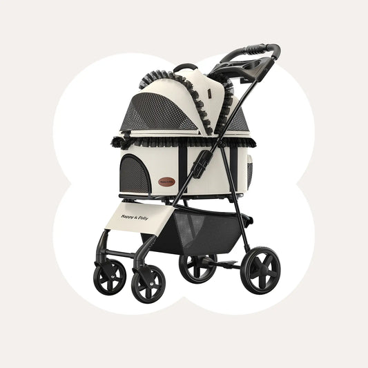 Happy & Polly Foldable Pet Stroller with Detachable Carrier - Compact & Portable for Easy Travel