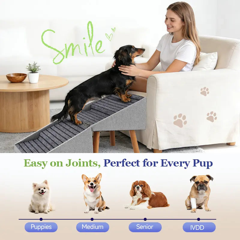 17'' Dog Stairs Ramp for Couch | Ziluce Wooden Ottoman Ramp for Sofa or Short Bed | for Senior,Small, Medium Dogs, Dachshund, IVDD | 2-In-1 Convertible Home Step Stool with Wood Foot