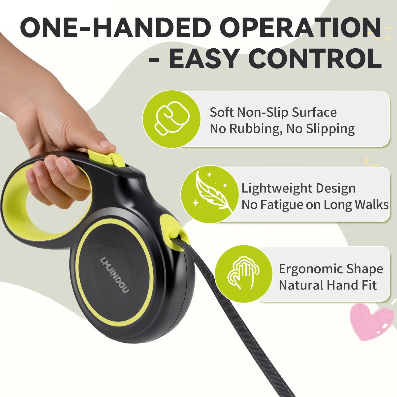 LMJINDOU Flexi Leash 96.85Ft Retractable Dog Leash Anti-Tangle Reflective Nylon Tape Heavy Duty One-Click Brake Lock Ergonomic Handle 360° Swivel Hook for Dogs up to 100 Lb Outdoorfun