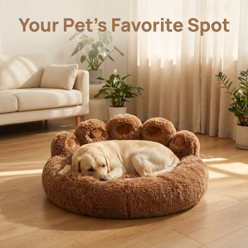 WittyPaws™ Calming Bear Paw Plush Pet Bed