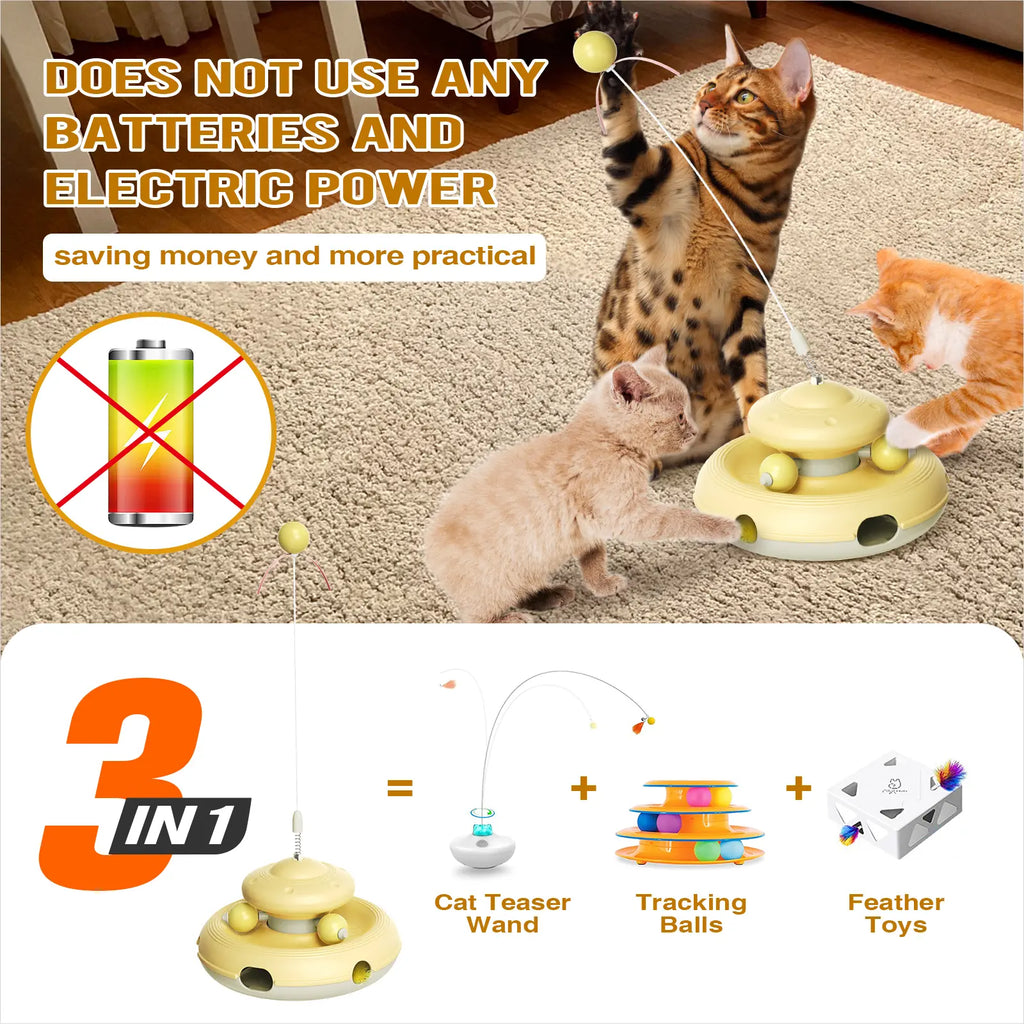 KADTC Interactive Cat Toys - Feather Teaser Wand and Tracking Balls for Indoor Cats, Ideal for Boredom Relief and Active Play, Perfect Birthday Gift for Kittens and Adult Cats