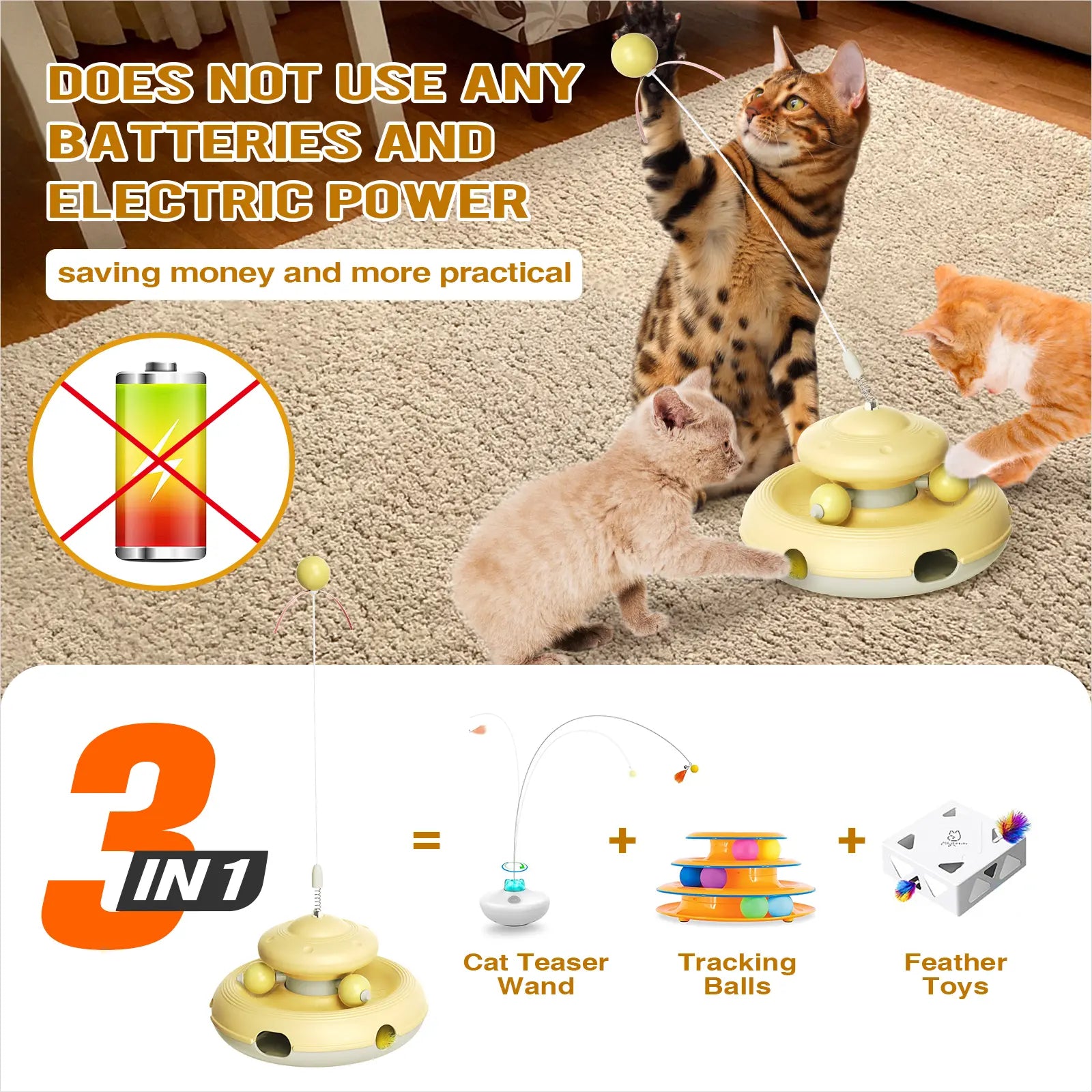 KADTC Interactive Cat Toys - Feather Teaser Wand and Tracking Balls for Indoor Cats, Ideal for Boredom Relief and Active Play, Perfect Birthday Gift for Kittens and Adult Cats