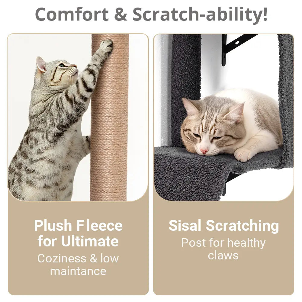 CAVEEN 5-in-1 Wall-Mounted Cat Climbing Set - Multi-Level Cat Shelves and Perches for Sleeping, Playing, and Lounging