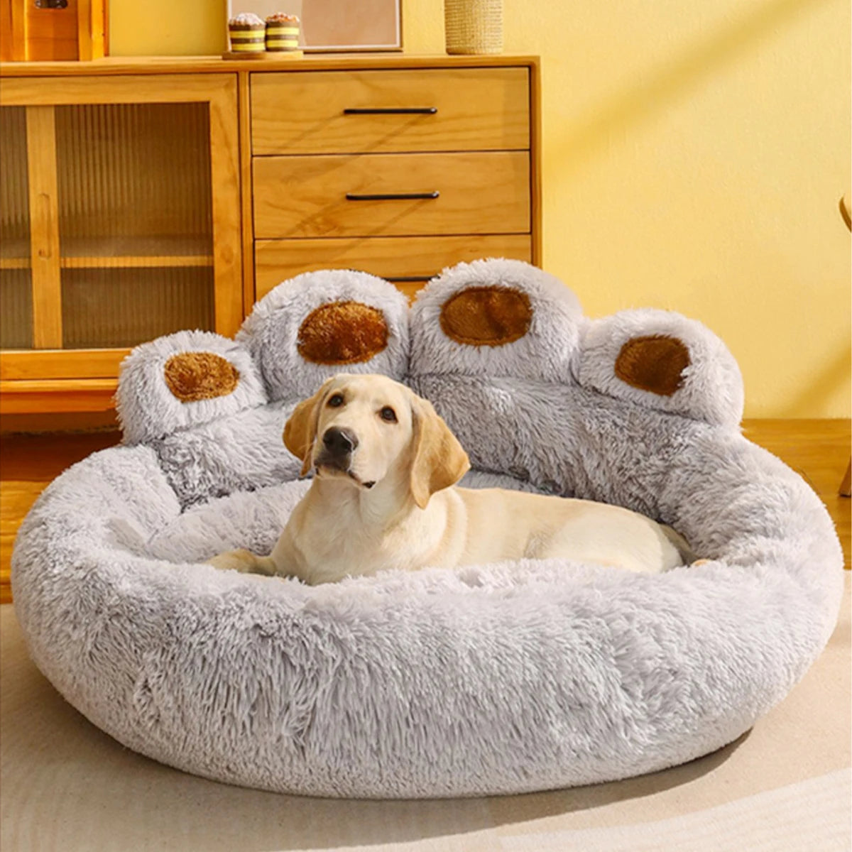 WittyPaws™ Calming Bear Paw Plush Pet Bed