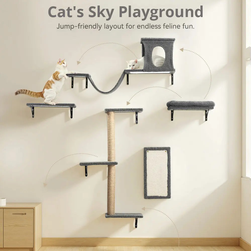 CAVEEN 5-in-1 Wall-Mounted Cat Climbing Set - Multi-Level Cat Shelves and Perches for Sleeping, Playing, and Lounging