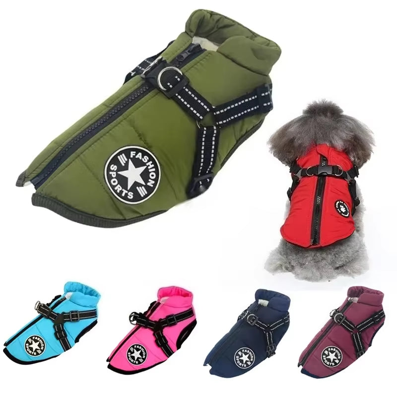 WittyPaws™ - Waterproof Winter Jacket with Built-in Harness for Dogs
