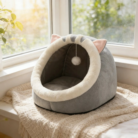 Rescue Kitten Bed-Cozy Cat Cave Bed, Plush Enclosed Soft House for Indoor Cats, Warm Fleece Interior, Washable & Collapsible, Calming Hideaway for Small Cats & Kittens