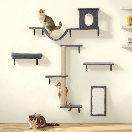 CAVEEN 5-in-1 Wall-Mounted Cat Climbing Set - Multi-Level Cat Shelves and Perches for Sleeping, Playing, and Lounging