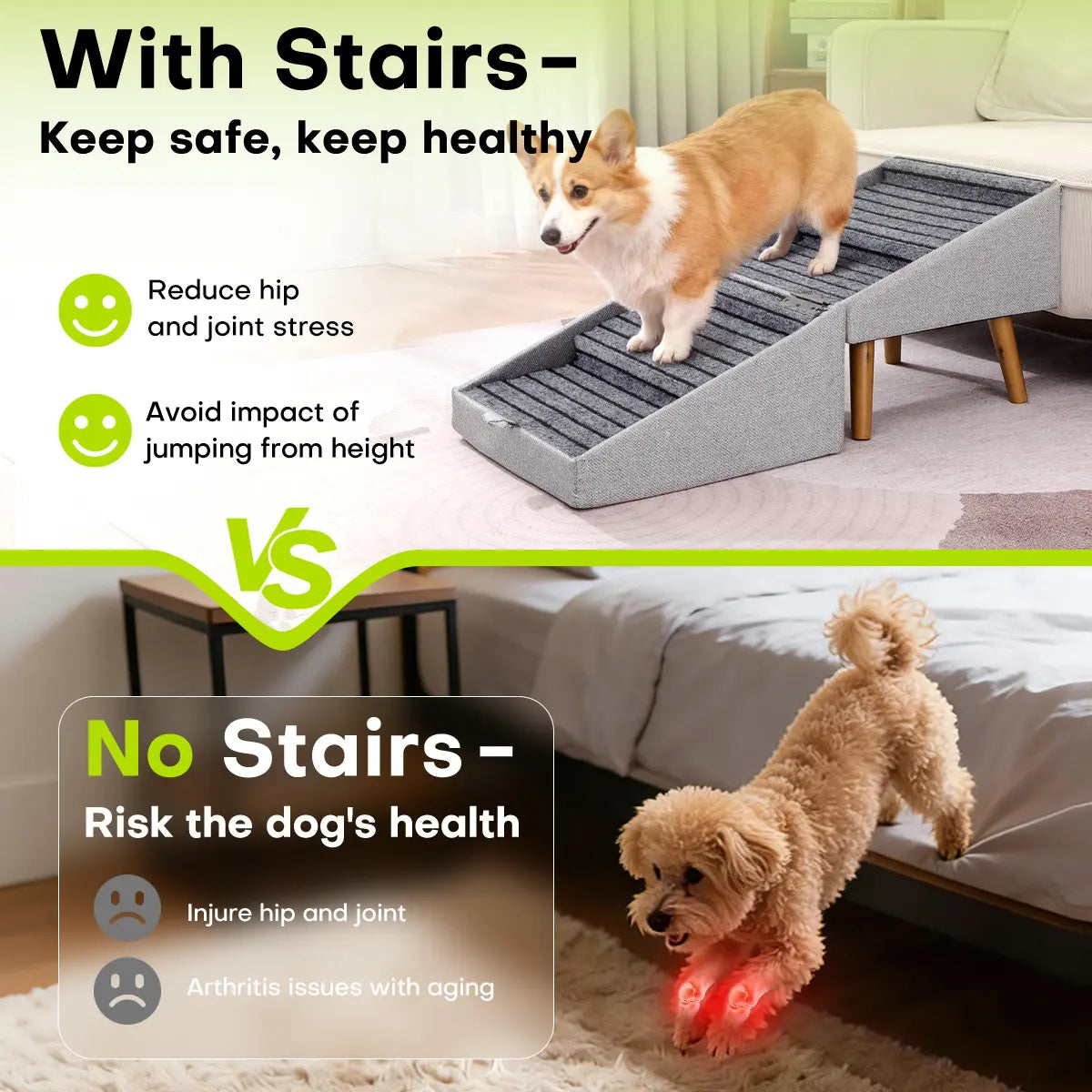 17'' Dog Stairs Ramp for Couch | Ziluce Wooden Ottoman Ramp for Sofa or Short Bed | for Senior,Small, Medium Dogs, Dachshund, IVDD | 2-In-1 Convertible Home Step Stool with Wood Foot